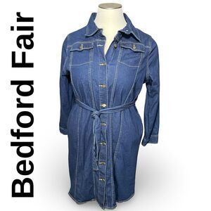 BEDFORD FAIR VTG Soft Denim Long Sleeve Midi Shirt Dress, 4 Pockets, Size 1X